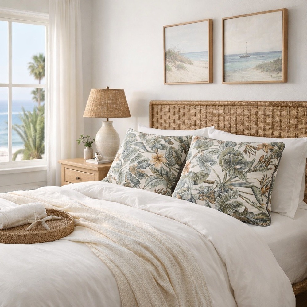 Pottery Barn Athenea Tropical Floral Linen Blend Pillow Shams Set of 2